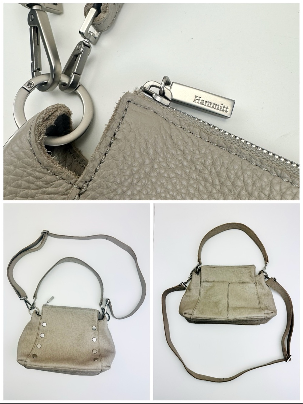 Hammitt Bryant Medium Pewter Pebble Leather Shoulder Bag Brushed Silver Hardware